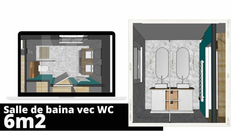 Plan salle de bain 6m2 avec wc - Aménagement salle de bain