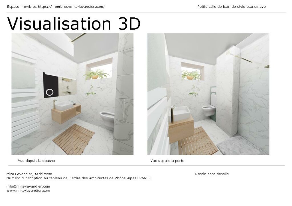 amenager une petite salle de bain plan et vue en 3D