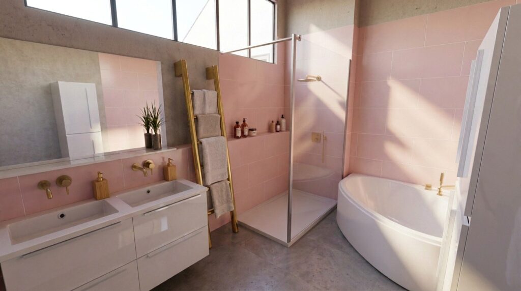 Salle de bain rose et blanc